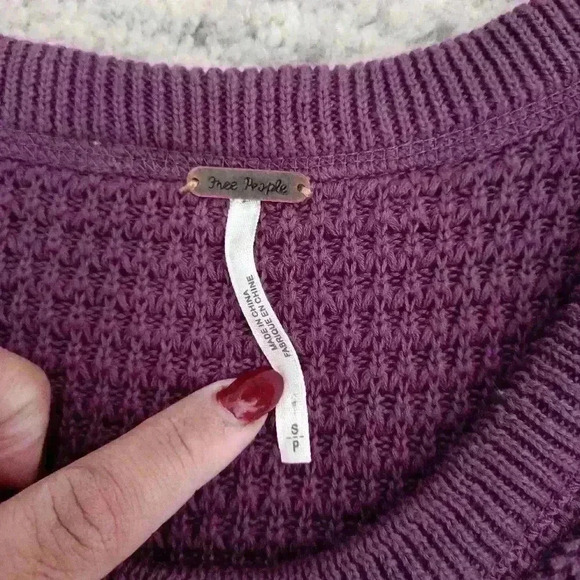 Free People Women'sPurple Sunset Waffle Knit Cold Shoulder Long Sleeve Sweater S - Picture 10 of 13